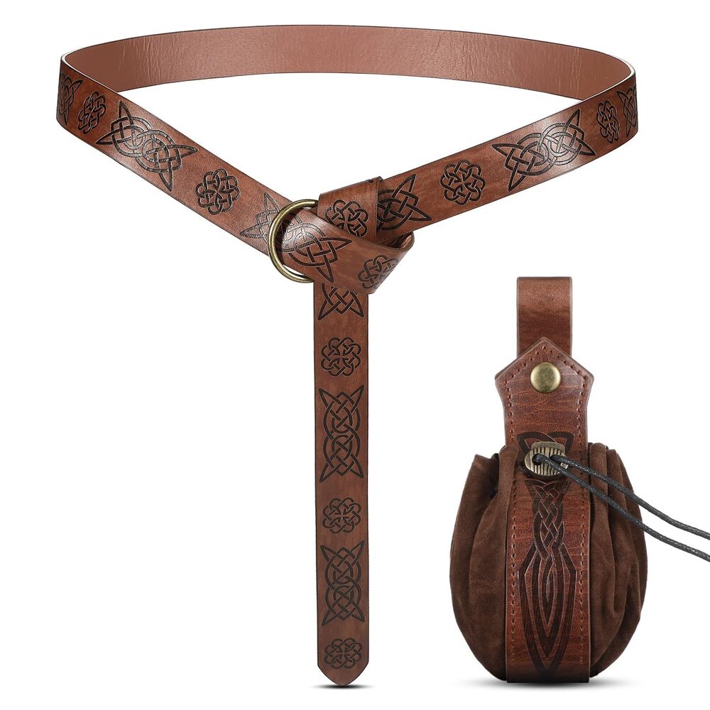 3734 2 Pcs Medieval Viking Belt Renaissance Pouch Medieval